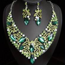 1 套奢华优雅女士珠宝套装，耳环、项链，3 件套镶有水钻，适合新娘、婚礼、派对佩戴