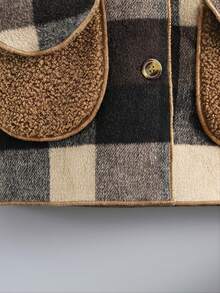 Young Boys' Plaid Thermal Lined Jacket, Warm Outerwear, Mid-Length Street Style Coat For Autumn/Winter - Brown - View 7