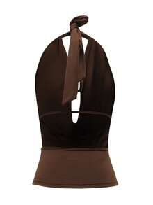 Women's Sexy Backless Deep V Top, Slim Fit, Perfect For Summer Parties And Night Out - Coffee Brown - View 3