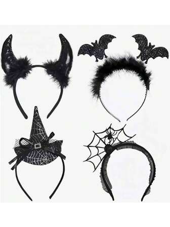 Halloween Devil Headband Party Cosplay Spider Web Headdress Costume Accessory Bat Hair Clip