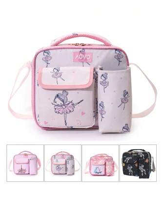 Boîte à déjeuner isolée mode et jolie avec cœur et or rose pour enfants, avec sangle d'épaule réglable. Pour les activités quotidiennes, les anniversaires, les cadeaux de fête. Sac à déjeuner réutilisable.