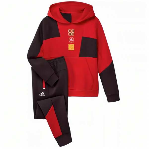 Adidas Young Boy's Contrast Color Hoodie And Pants 2 Pieces Set, Casual Sportwear For Spring And Autumn