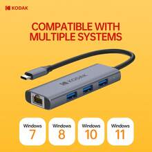 Kodak Ultra-High-Speed USB-C Hub T343-4 In-1 Multi-Port Expansion Station Compact USB Hub With 3 USB 3.0 Ports (5Gbps), Gigabit Networking, USB-C Data And Power Transfer, Plug-And-Play For Laptops, Tablets And Mobile Phones, As Well As Projectors And Device Charging Stations For High-Speed Connection - Bạc - Xem 9
