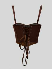 Apperloth A Top corto de mujer con cordones y calado al estilo Y2K. Top corset con calado de malla, apropiado para fiestas de verano y festivales - Blanco y Negro - Ver 8