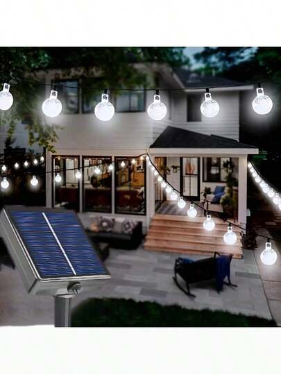 20/30/50/100/200 Luces de cadena de bolas de cristal solares LED, 5/7/12m de decoración exterior para Halloween, Navidad, Acción de Gracias, boda, fiesta de jardín - Blanco cálido, color cambiante, blanco sólido, IP44 resistente al agua