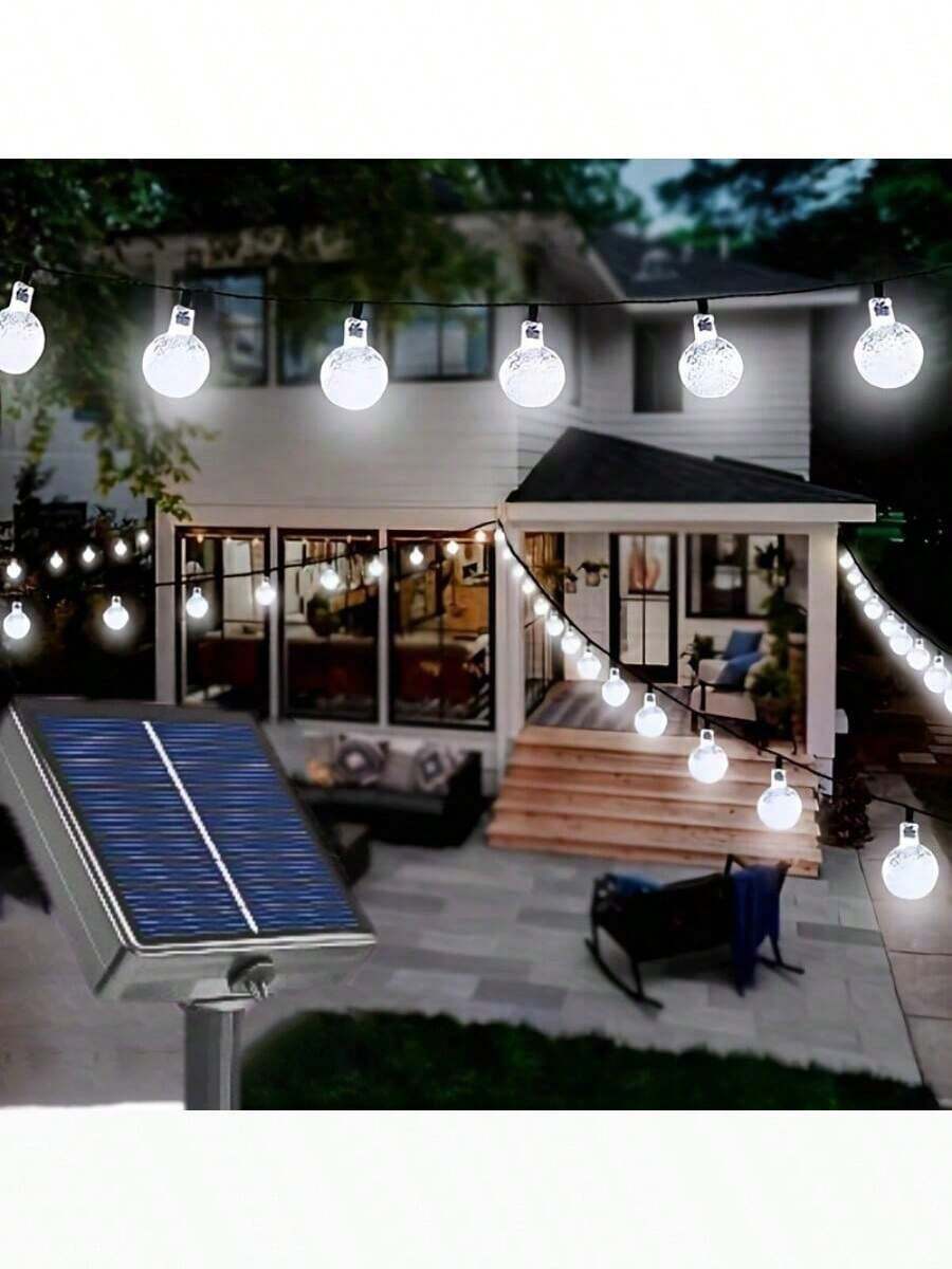 Đèn dây LED năng lượng mặt trời hình cầu pha lê 20/30/50/100/200 bóng, dài 16.4/22.9/39.3ft, trang trí ngoài trời cho Halloween, Giáng sinh, Lễ Tạ ơn, Đám cưới, Tiệc vườn - Màu trắng ấm, đổi màu, màu trắng trơn, chống nước IP44