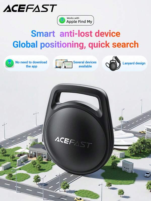 ACEFAST Localizador GPS Mini ACEFAST compatible con Apple Find My, certificado MFi, con batería de 12 meses de duración, dispositivo anti-pérdida perfecto para llaves/mascotas/equipaje