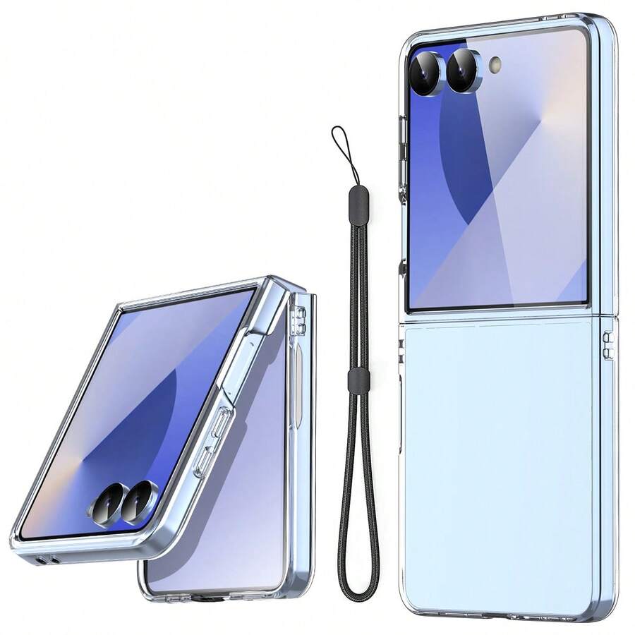 Case For Samsung Galaxy Z Flip 6/7 5G Phone Case Shockproof Black Slim Back Protective Cover Clear Case With Strap - Clear - View 1