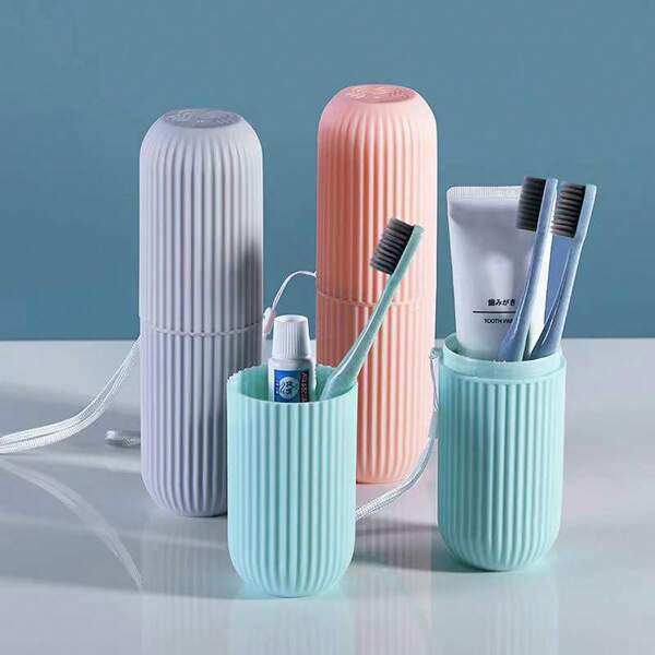 1pc Portable Travel Toothbrush Holder Case Set, Simple Bathroom Cup With Hanging Cord, Creative Home Organizer