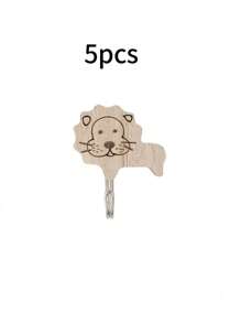5pcs Wooden Animal Shaped Cute Wall Hooks, Children's Room Decor Self Adhesive Clothing Hanger Storage Hooks