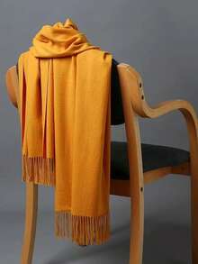 MilyModa Women's Imitation Cashmere Scarf, Thin Winter 150g With Fringes - 芥末黃 - 查看 1