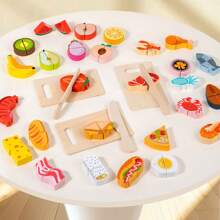 Juego de corte de madera, diversión y juego educativo para niños, temas de frutas, mariscos y alimentos, idea de regalo perfecta