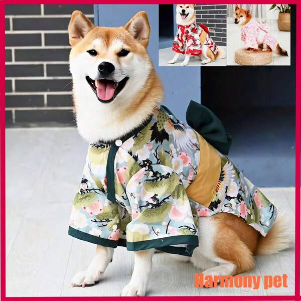 Spring Breeze New Original,Japanese Kimono,Shiba Inu Kimono,Pet Kimono,Dog Kimono,Cat Kimono,Pet Clothing,Dog Clothing,Cat Clothing,Dog Dress Up,Pet Dress Up,Cat Dress Up,Japanese Style,Butterfly End Waist Decoration,Shiba Inu,Corgi,Schnauzernati...National Style,Comfortable And Natural(Suitable For Photography And Photography)
