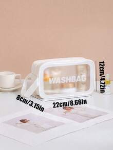 1 件白色 PVC 化妆包，透明大容量沐浴包，PU 防水便携式洗漱包，女士手持旅行收纳包 - 白色 - 查看 11