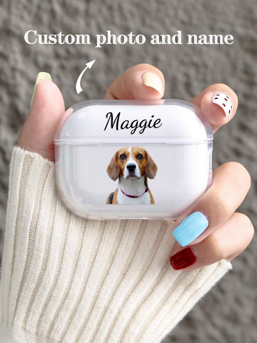 Customized Pet Animal Portrait Photo Cutout Transparent Earhook Case, Customized Apple Bluetooth Earphone Case With Photo Soft Shell, Anti-Scratch And Anti-Drop, Suitable For Dogs, Cats, Earphone Case 1st/2nd/3rd/3Pro Generation Compatible With IPhone - Clear - View 1