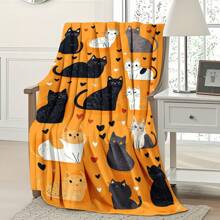 A Flannel Blanket With A Cute Cat Pattern On 1PC Is Soft, Warm, Convenient, Lightweight, And Versatile. Suitable For Sofas, Beds, Bedrooms, Living Rooms, Offices, Camping, And Travel. It Is An Ideal Gift For Friends, Family, Sons, Daughters, Brothers, Sisters And Parents For New Year, Christmas, Halloween And Birthday