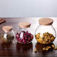 1 件硼硅酸盐玻璃密封储物罐 - 软木盖食品罐，适用于茶、咖啡、糖果、香料 - 易于密封，可用洗碗机清洗厨房收纳盒