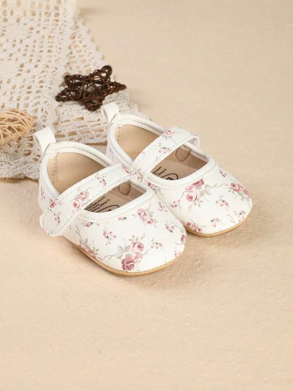 0-1 Years Old Infant's Flower Princess Soft Bottom Indoor Walking Shoes, Hook And Loop Design, Sweet Style Girl Shoes