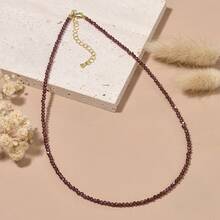 1pc 2mm Natural Stone Sodalite, Garnet, Amethyst Beaded Necklace, Elegant And Casual Style Necklace Suitable For Daily Wear Women - 38cm,2mm - View 8