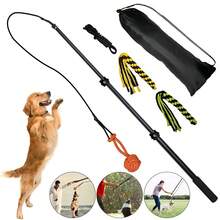 Dog Teaser Pole Wand Outdoor Interactive Flirt Pole Training Fun Toy Extendable - Black - View 2
