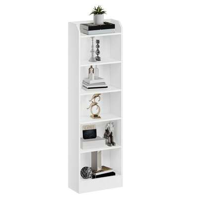 HEXCELEN Bookcase, 6-Tier Narrow Tall Bookcase Bookshelf, Open Wooden Storage Shelving Unit With Adjustable Shelf For Bedroom, Living Room, Home Office, Sturdy White