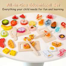 Juego de corte de madera, diversión y juego educativo para niños, temas de frutas, mariscos y alimentos, idea de regalo perfecta