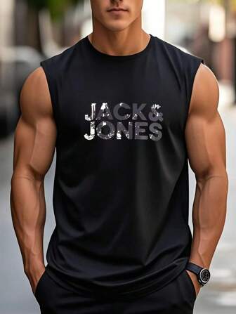 Men's Fashionable Sleeveless Tank Top, Casual Summer Lightweight T-Shirt With Graphic Letter Print Pattern, Suitable For Sports Like Running, Golf, Fishing, Basketball, Camping, Gym, Swimming, Beach, Great Gift For Husband Or Boyfriend