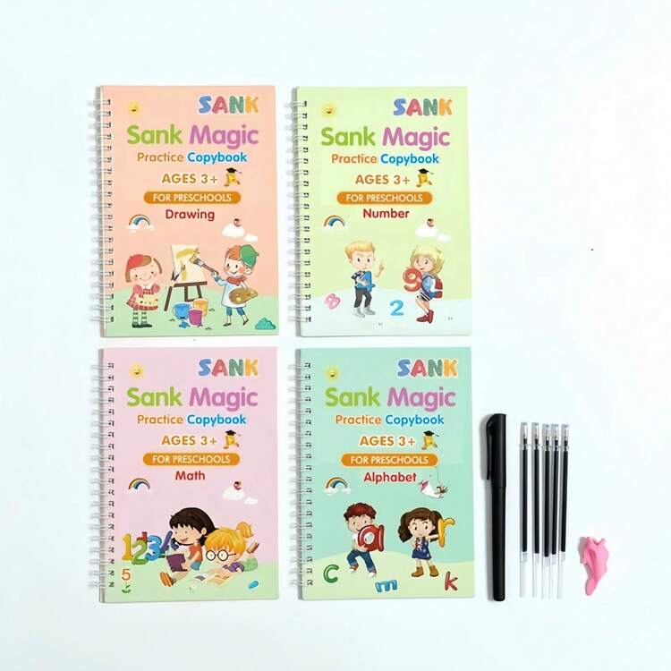 4pcs/Set Reusable Handwriting Practice Notebook, Magic Practice Book Set, Children's Digit & Letter Calligraphy Practice Notebook, Montessori Calligraphy Children's Notebook Writing Gift (4 Practice Books + 1 Pen + 5 Refill Ink Cartridges + 1 Pen Grip), Back To School, Christmas Gift, Suitable As Learning Reward, Holiday Or Birthday Gift - Multicolor - View 13
