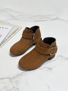 Girls Boots For Children, Autumn Winter New Fashion Simple Side Zipper Mid-Calf Boots, Korean Version Added Plush Princess Short Boots, Little Girl Winter Shoes