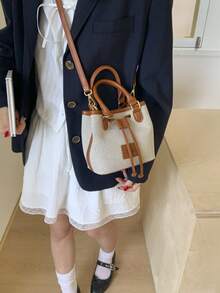 小众高品质极简主义超新时尚女士优雅单肩斜挎包，适合休闲外出、约会之夜、通勤，复古抽绳水桶包，时尚、优雅、简约、个性、多用途、经典，适用于通勤、办公室、约会、日常、购物、下午茶 - 棕色 - 查看 5