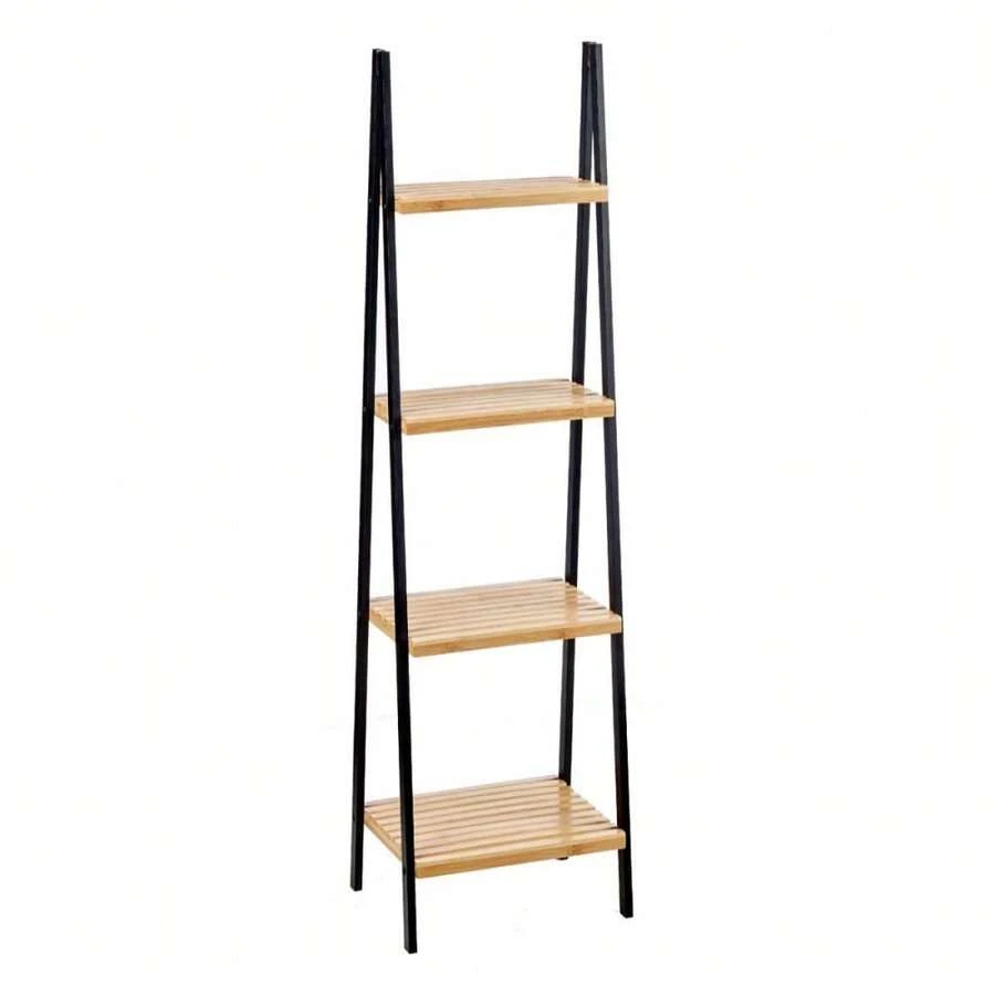 Estantería de baño tipo escalera, 4 estantes, bambú, pino natural negro, 40 x 109,3 x 30 cm - Negro - Ver 1