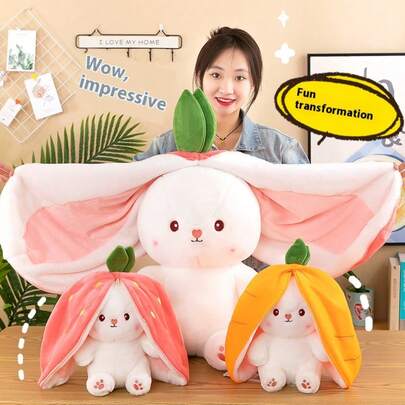 Đồ chơi nhồi bông hình thỏ dâu tây, đồ chơi thỏ tai cụp to dễ thương, búp bê động vật nhiều loại trái cây, búp bê thỏ nhồi bông nhỏ, gối mềm mại thoải mái, quà tặng ngày lễ (25/35cm), trang trí nhà cửa, động vật, đồ chơi lớn, mềm mại