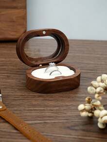 Wooden Jewelry Box, Black Walnut Jewelry Organizer For Rings, Necklaces, Earrings, Vintage Engagement Ring Storage Box - Square-shaped, White-lined, With Windows - View 2