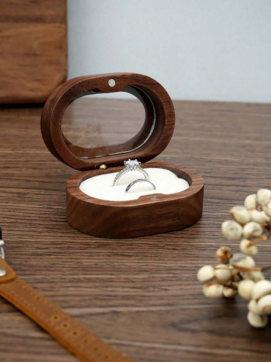Wooden Jewelry Box, Black Walnut Jewelry Organizer For Rings, Necklaces, Earrings, Vintage Engagement Ring Storage Box