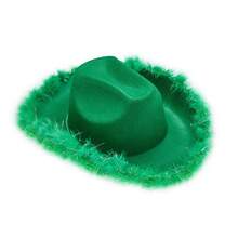 Womens Cowboy Hat, Adult Solid Color Furry Trim Wide Brim Hat Female Cap For Dating Party - Green - View 5