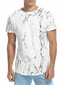 Men's Allover Print Round Neck Casual Short Sleeve T-Shirt, Summer - White - View 3