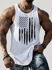 Men's Casual Sleeveless Tank Top With USA Flag Printing, Summer - 白色 - 查看 1
