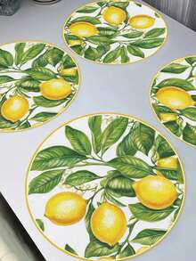 2/4/6/8/10 Stücke runde Tischsets im Leinenstil mit gelbem Zitronenmuster, rutschfestes waschbares Polyestermaterial, unverzichtbar für die Dekoration von Küchen- und Esszimmertischen zum Valentinstag, für den Einsatz auf Partys Outdoor