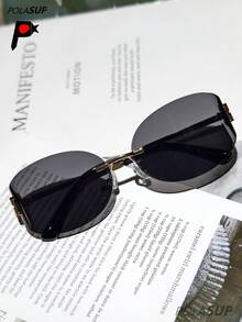 1pc "MMMM" Registered Brand Letter Designer Fashion Glasses, Rimless Edged Driving Fishing Vintage Fashionable Curved Metal Frame Oval Fashion Glasses For Women, Chic Casual High-End Personalized Oval Fashion Glasses Oval Shape Shades - 彩色 - 查看 10