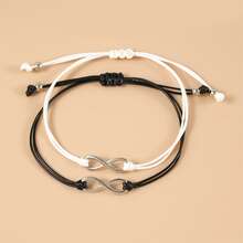 2 件简约合金“8”字形手工编织情侣/友谊手链 - 黑與白 - 查看 4