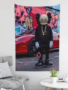 Kawss Kawaii Kaw Tapestry, Background Wall, Wall Art Tapestry Home Decoration Suitable For Living Room Girl And Boys Bedroom, Birthday Gift - 黑色 - 查看 2