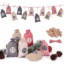 24pcs/Set Christmas Gift Bags With Drawstring, Christmas Countdown 1-24 Gift Bags With Jute Rope & Clips, Suitable For Christmas Party, Decoration, Tree Hanging Bags - Multicolor - View 3