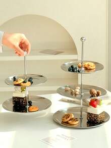 1 khay đựng bánh tròn bằng thép không gỉ màu bạc, giá đựng món tráng miệng nhiều lớp, đĩa đựng bánh trà chiều cao cấp, khay đựng đồ ngọt tráng gương - Bạc - Xem 8
