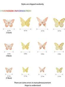 3D Adesivi da parete a forma di farfalla, 4 stili, 3 dimensioni, decorazione per feste di compleanno a tema farfalla, decorazione per torte, decorazione per asili, adesivi rimovibili (incisione laser) - Champagne + Oro - Visualizzare 6