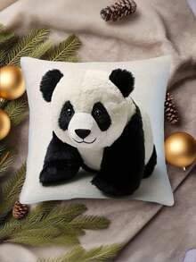 1/2/4 vỏ gối hình gấu trúc khổng lồ siêu mềm 17,7x17,7 inch - 100% Polyester, thiết kế động vật chân thực để trang trí phòng khách và phòng ngủ, quà tặng hoàn hảo cho ngày lễ (không bao gồm gối), trang trí phòng hình gấu trúc - Đen và trắng - Xem 1