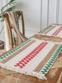 1/4/6/12 Stücke Weihnachten Urlaub gestreifte gewebte Platzsets, rustikaler amerikanischer Landhausstil rechteckige Tischsets, Küchen Zubehör Schüssel Teller Tasse rutschfeste Pads, geeignet für Weihnachten, tägliche Versammlungen, Partys, Abendessen, Heimdekoration