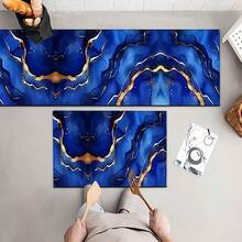 1 Stück goldene Samt Blau Abstrakte Kunst Flur Matte, Luxuriöser dekorativer Wohnzimmer Teppich, Weiche bequeme Lässig Laufmatte rutschfest waschbar Küchenboden Matten, Rutschfest Diatomit Küchenteppich, Küchenmatten - Verschiedenfarbig - Übersicht 3