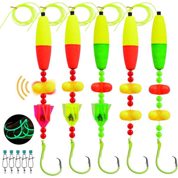 PROBEROS 5 Stück Welsangeln Set, Welsangeltackle Floats mit Rassel Welsangelausrüstung, 6/0 8/0 10/0 Rundösen-Haken Welsangeltackle
