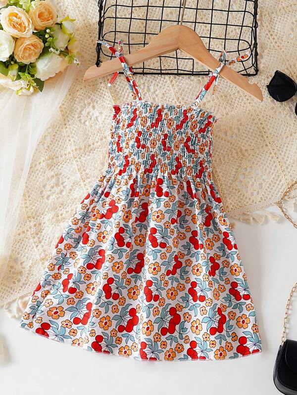 Young Girl Summer Cute Fruit Print Flower Sleeveless Suspender Dress