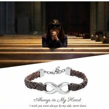 Infinity Cremation Bracelet For Ashes Genuine Leather Memorial Urn Bangle For Human Stainless Steel Keepsake Bracelet Jewelry For Women Men - Brown-Silver - View 5